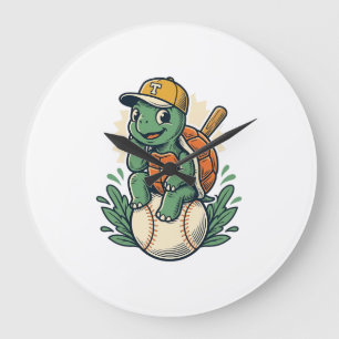 Baseball-Schildkröte Vintage-Stich Grafikdesign_1 Große Wanduhr