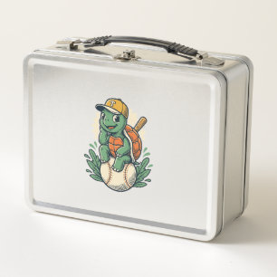 Baseball-Schildkröte Vintage-Stich Grafikdesign_1 Metall Brotdose