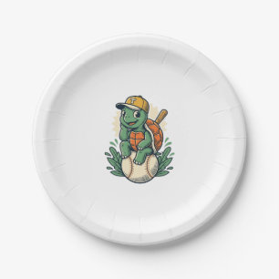 Baseball-Schildkröte Vintage-Stich Grafikdesign_1 Pappteller