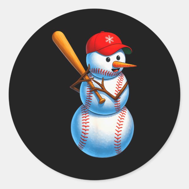 Baseball-Schneemann Frohe Weihnachten Xmas Pyjamas Runder Aufkleber (Vorderseite)