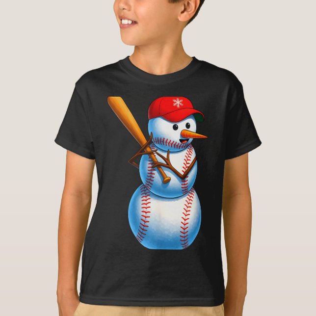 Baseball-Schneemann Frohe Weihnachten Xmas Pyjamas T-Shirt (Vorderseite)