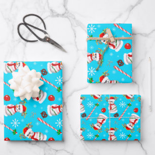 Baseball-Schneemann-Weihnachtsfeier-Muster Geschenkpapier Set