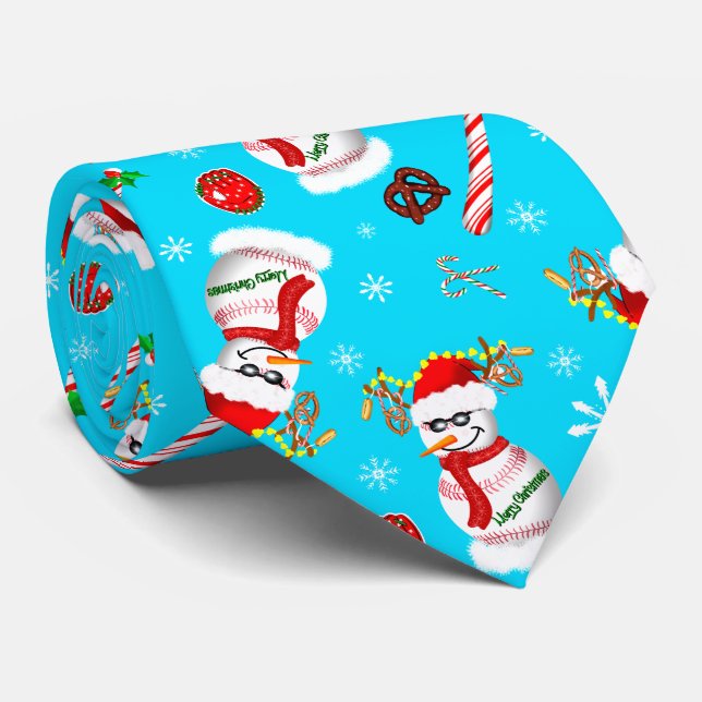 Baseball-Schneemann-Weihnachtsfeier-Muster Krawatte (Gerollt)