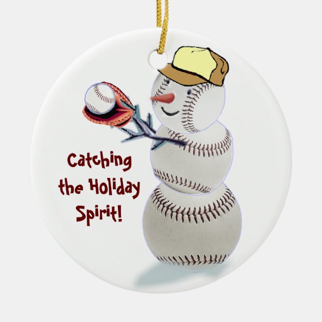 Baseball-Schneemann-Weihnachtsgeschenk-Verzierung Keramikornament (Vorne)