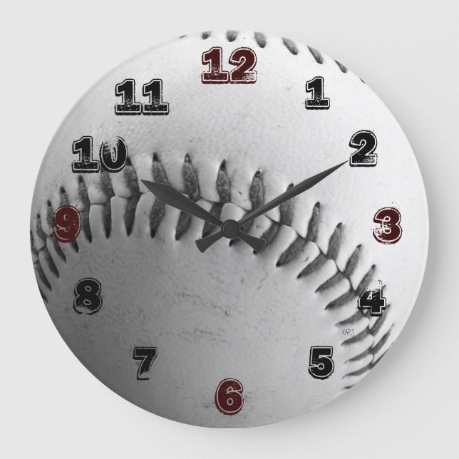 BASEBALL (Schwarzweiss) Große Wanduhr (Vorderseite)