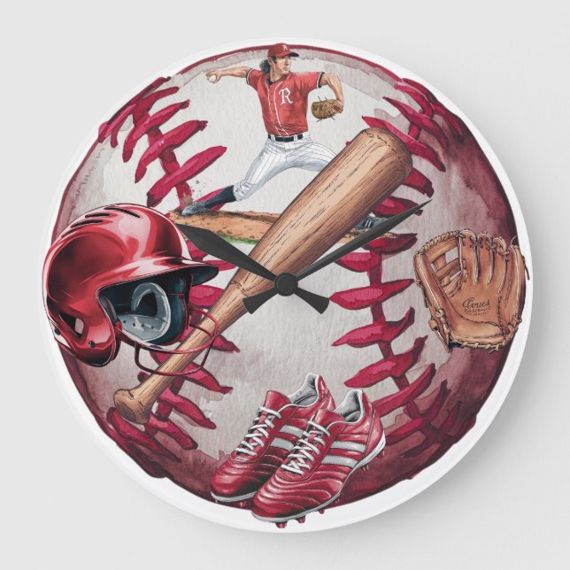 Baseball Season Men's Basic T - Shirt Große Wanduhr (Vorderseite)