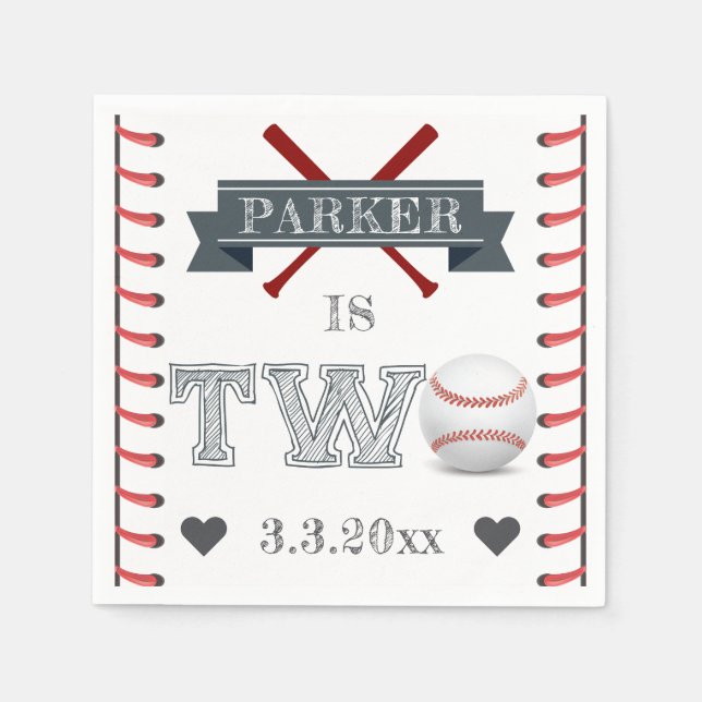 Baseball Second Birthday Personalisiert Serviette (Vorderseite)