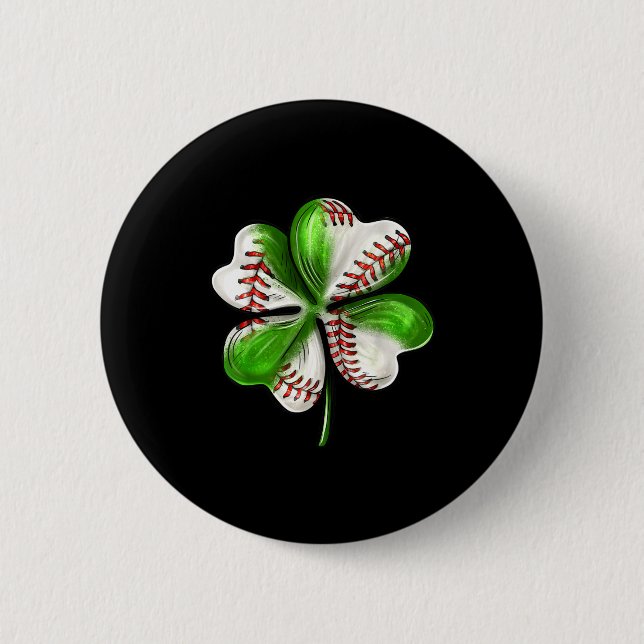 Baseball Shamrock St Patrick's Day Clover With Bas Button (Vorderseite)