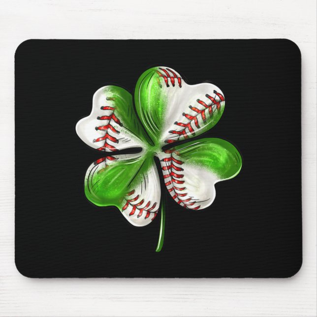 Baseball Shamrock St Patrick's Day Clover With Bas Mousepad (Vorne)