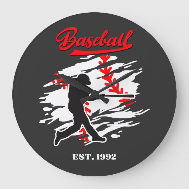 Baseball Silhouette Graphic Design – EST. 1992 Große Wanduhr (Vorderseite)