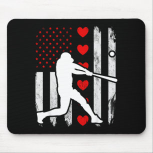 Baseball-Silhouette-Herz-USA-Flagge-Herzen-amerika Mousepad