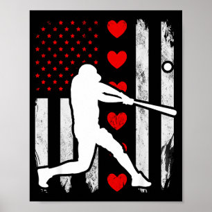 Baseball-Silhouette Herz USA-Flagge Herzen amerika Poster