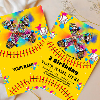 Baseball Skateboard Graffiti farbiges Party gelb Einladung