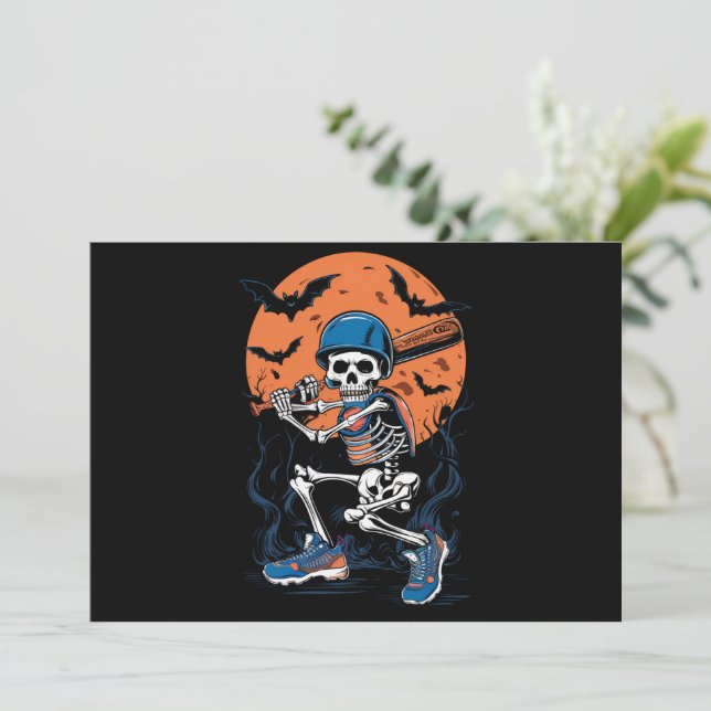 Baseball Skeleton Halloween Baseball Halloween Einladung (Stehend Vorderseite)