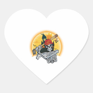 Baseball Skeleton Halloween Baseball Halloween Herz-Aufkleber
