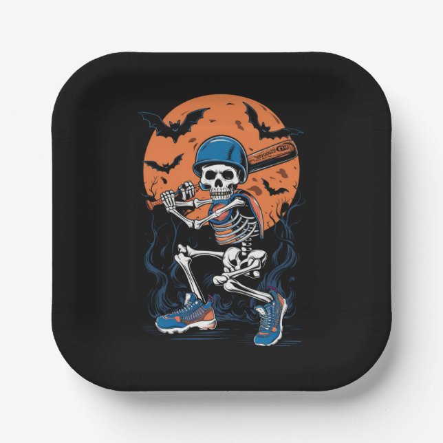 Baseball Skeleton Halloween Baseball Halloween Pappteller (Vorderseite)
