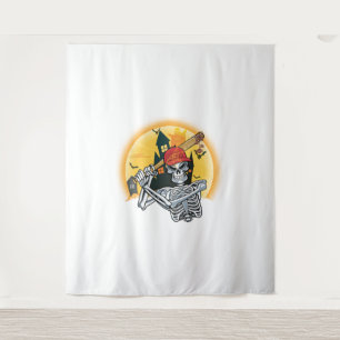 Baseball Skeleton Halloween Baseball Halloween Wandteppich