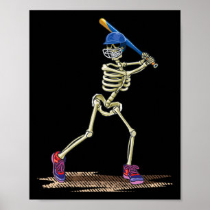 Baseball Skeleton Halloween Men Boys Baseball Hall Poster