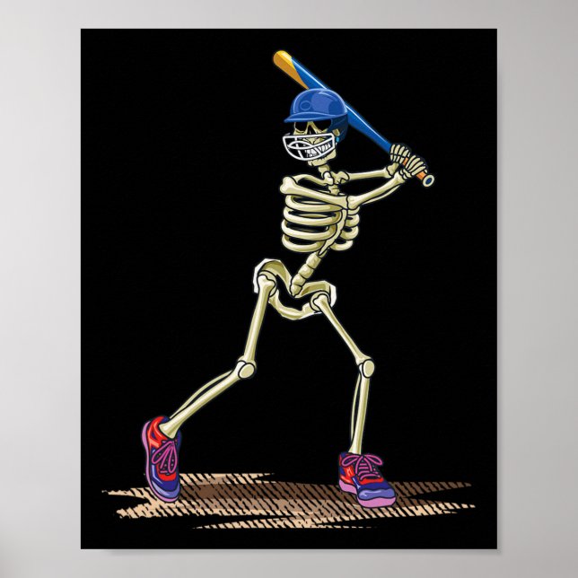 Baseball Skeleton Halloween Men Boys Baseball Hall Poster (Vorne)