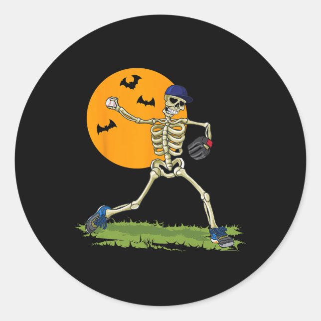 Baseball Skeleton Halloween Men Boys Baseball Hall Runder Aufkleber (Vorderseite)