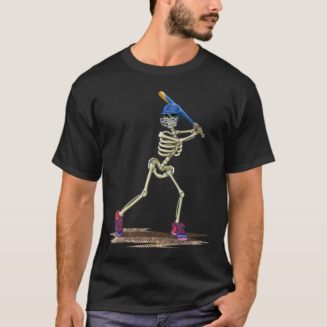 Baseball Skeleton Halloween Men Boys Baseball Hall T-Shirt (Vorderseite)