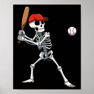 Baseball Skeleton Halloween Skelett spielen Baseba Poster