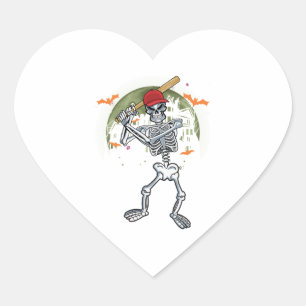 Baseball Skeleton Halloween Sport unter Mond Herz-Aufkleber