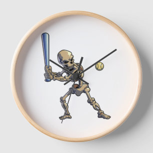 Baseball Skeleton Halloween Uhr