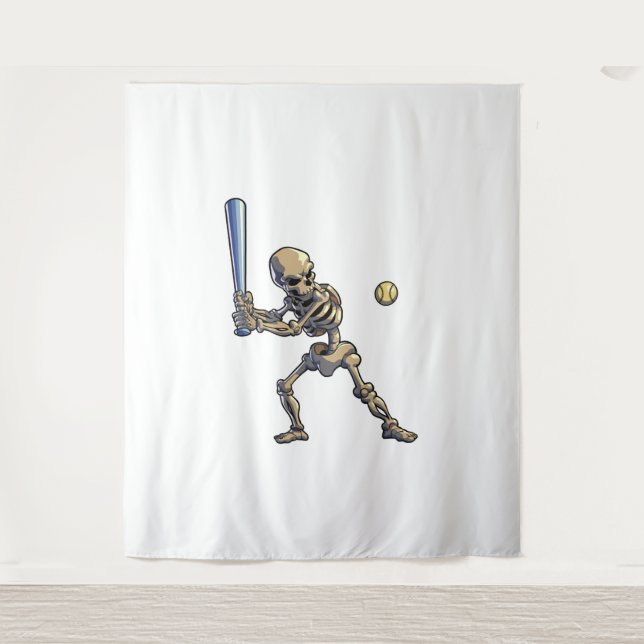 Baseball Skeleton Halloween Wandteppich (Vorderseite)
