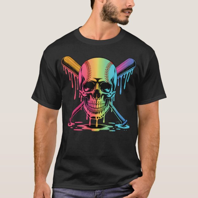 Baseball Skull Drip Baseball Drip Baseball Ice Cre T-Shirt (Vorderseite)
