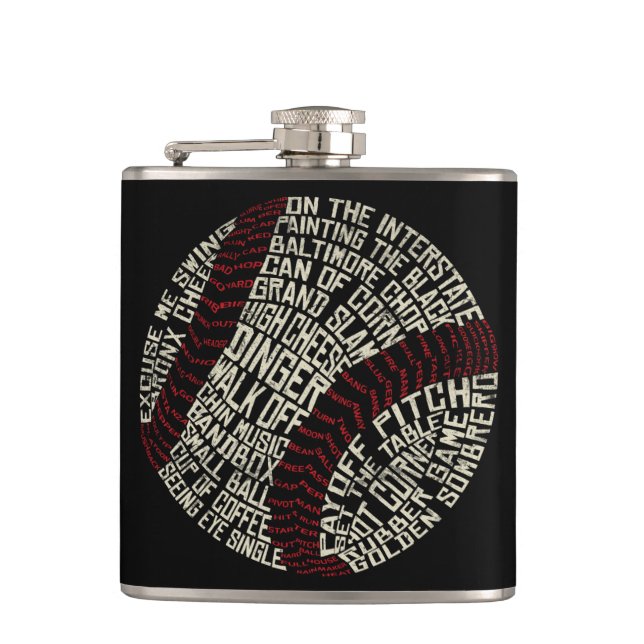 Baseball Slang Words Calligram Flachmann (Vorderseite)