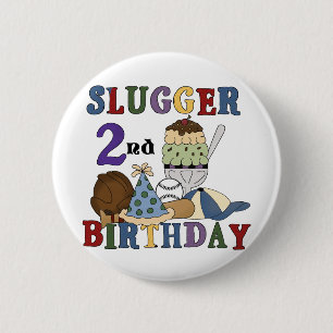 Baseball Slugger 2. Geburtstagshirts und Geschenke Button