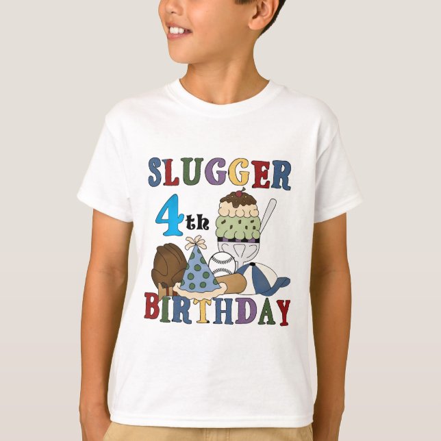 Baseball Slugger 4. Geburtstag T-Shirt (Vorderseite)