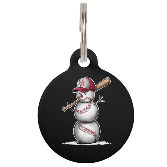 Baseball Snowman Balls Schnee Weihnachten Weihnach Haustiermarke (Vorderseite)