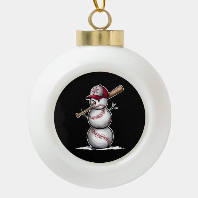 Baseball Snowman Balls Schnee Weihnachten Weihnach Keramik Kugel-Ornament (Vorderseite)