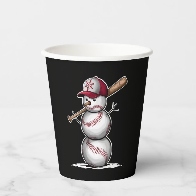Baseball Snowman Balls Schnee Weihnachten Weihnach Pappbecher (Vorderseite)