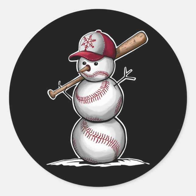 Baseball Snowman Balls Schnee Weihnachten Weihnach Runder Aufkleber (Vorderseite)