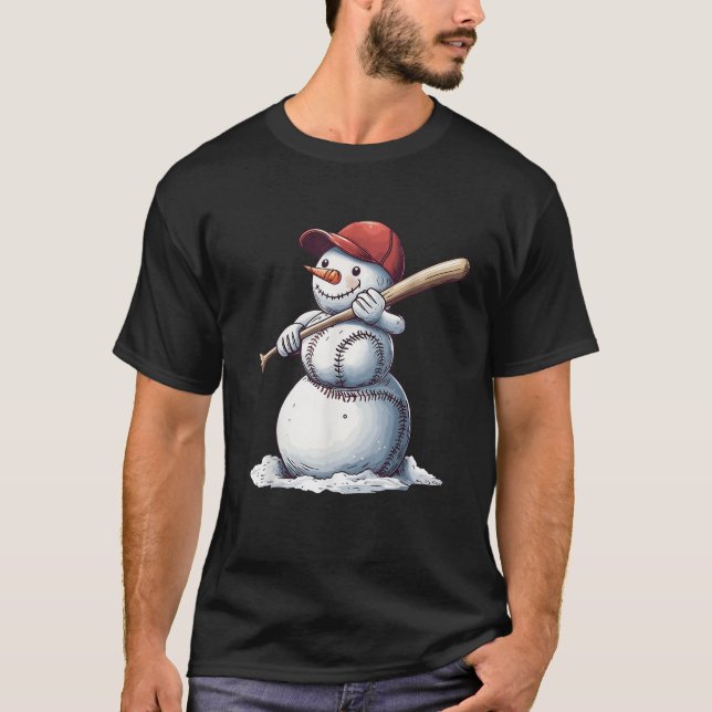 Baseball Snowman Christmas Baseball Pajama for Boy T-Shirt (Vorderseite)