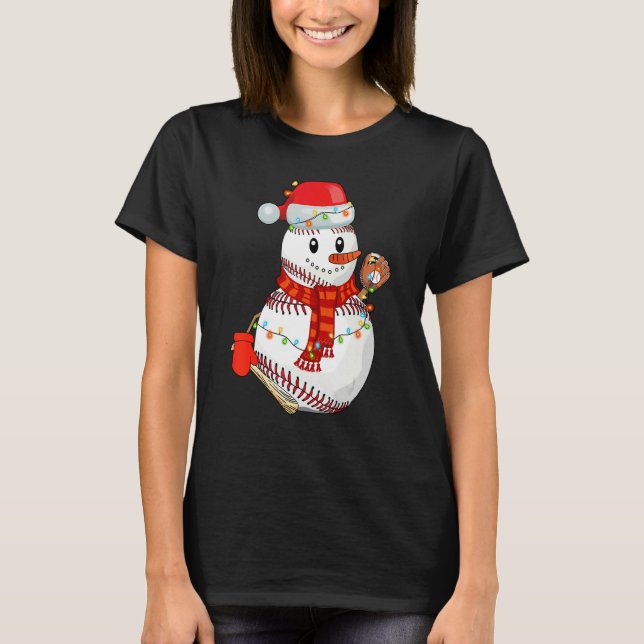 Baseball Snowman Christmas Game Day  For Baseball T-Shirt (Vorderseite)