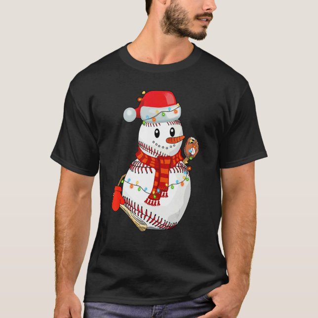 Baseball Snowman Christmas Game Day  For Baseball T-Shirt (Vorderseite)