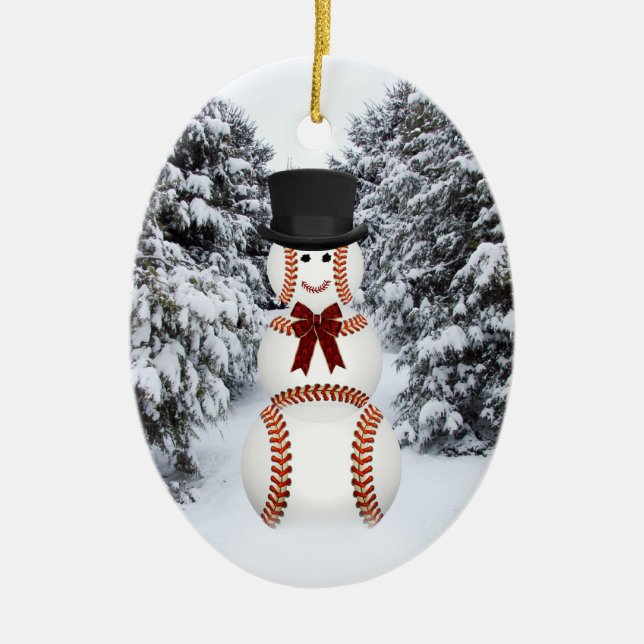 Baseball Snowman Keramikornament (Vorne)