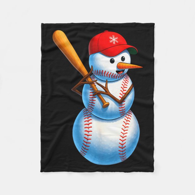 Baseball Snowman Merry Christmas Xmas Pajamas Men  Fleecedecke (Vorderseite)