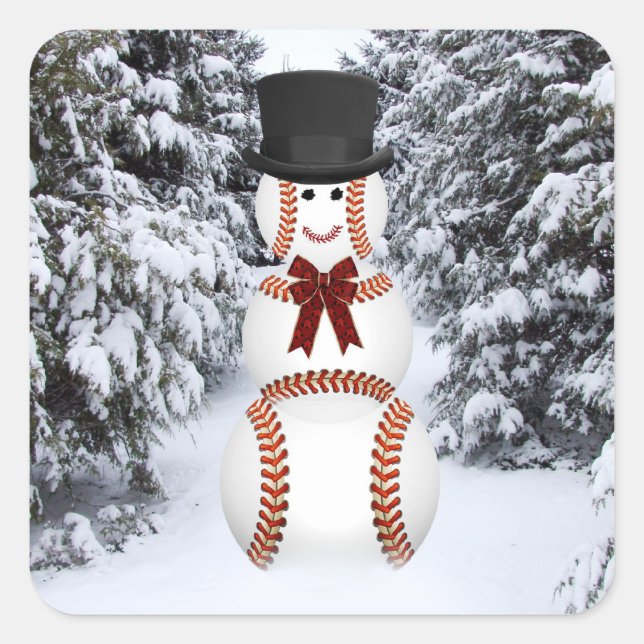 Baseball Snowman Quadratischer Aufkleber (Vorderseite)