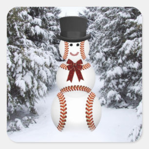 Baseball Snowman Quadratischer Aufkleber