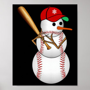 Baseball Snowman Schnee Weihnachten Weihnachten We Poster