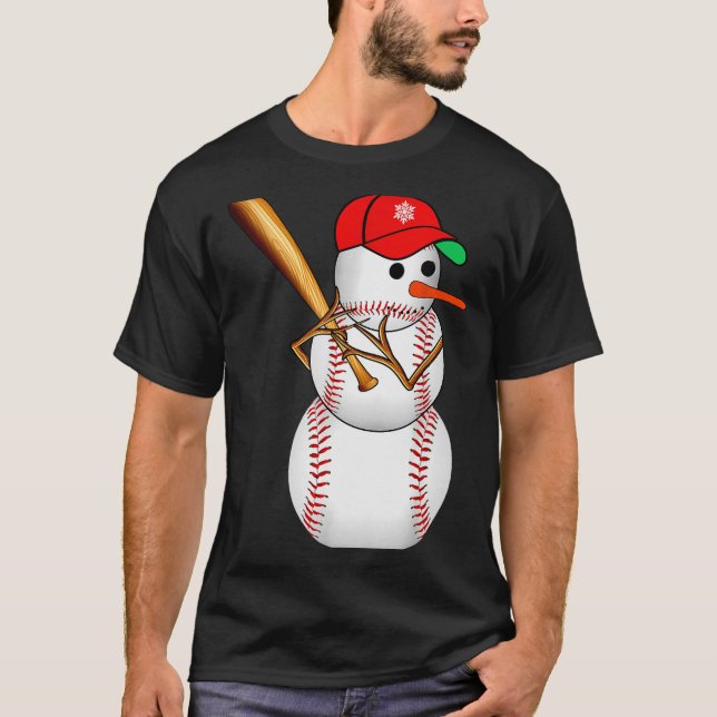 Baseball Snowman Snow Christmas Xmas Men Women  T-Shirt (Vorderseite)