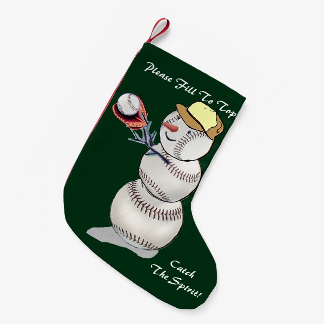 Baseball Snowman Weihnachten Kleiner Weihnachtsstrumpf (Vorderansicht (hängend))