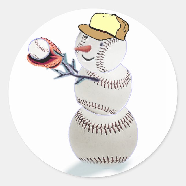 Baseball Snowman Weihnachten Runder Aufkleber (Vorderseite)