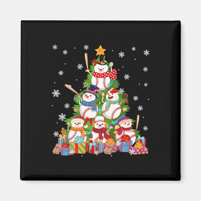 Baseball Snowman Weihnachtsbaum Pitchers Catchers Magnet (Vorne)