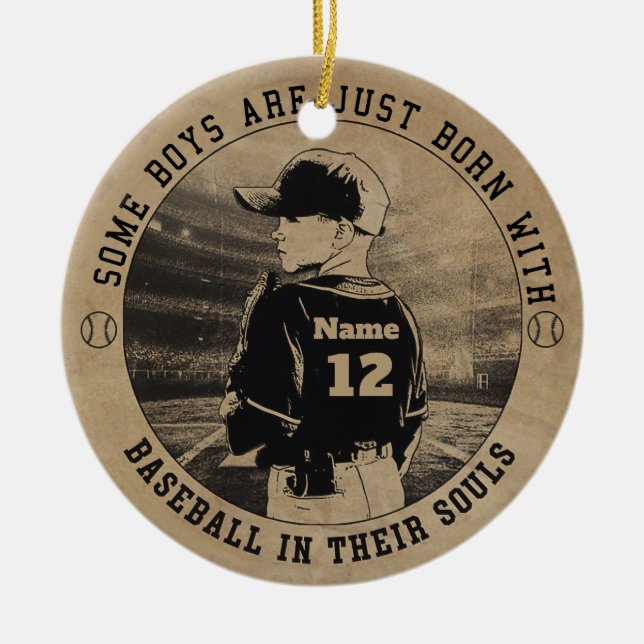 Baseball Soccer Anpassen von Name und Jahr Keramik Ornament (Vorne)
